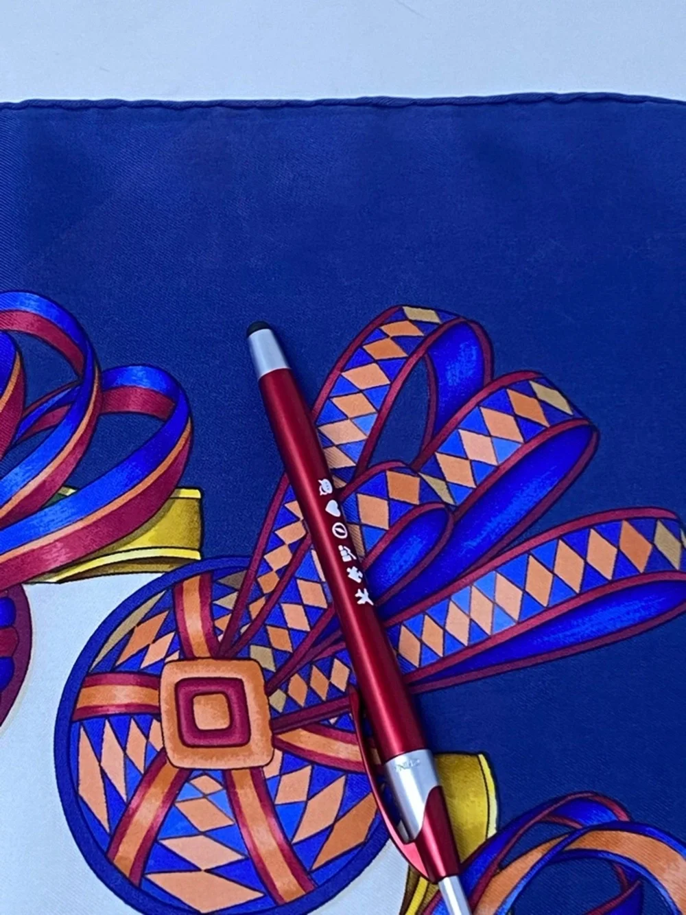 Hermes Navy Blue Multicolor 'Les Rubans du Cheval' Silk Scarf